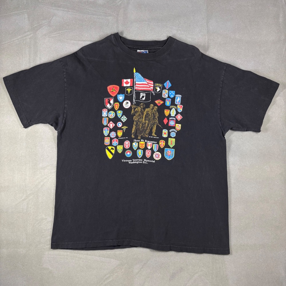 Vintage Hanes Beefy-T Vietnam Veterans Memorial POW MIA T-Shirt Black XL SS